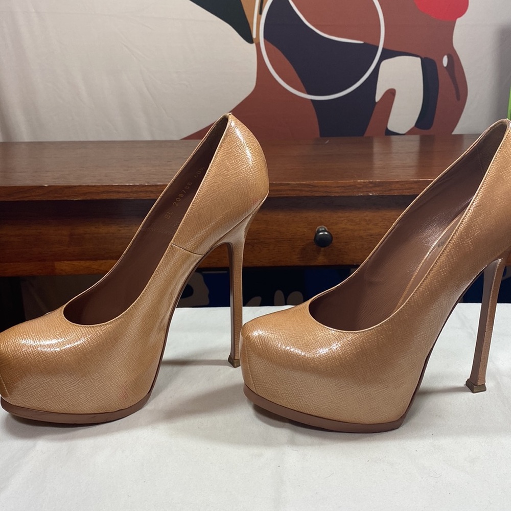🌟🌟 YSL 9 1/2M WOMEN'S ROSE PATENT LEATHER TRIBTOO 80 PLATFORM PUMP SIZE 40 1/2